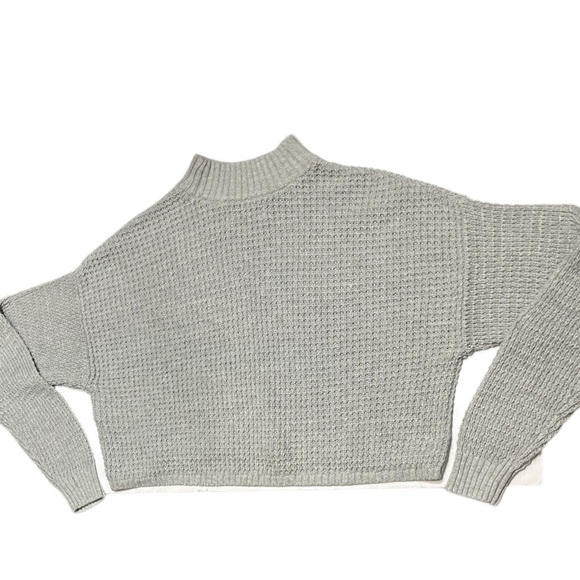 Hollister Women’s Oversized Cropped Sweater Gray Waffle Knit Mock Neck Size XS - Picture 5 of 14